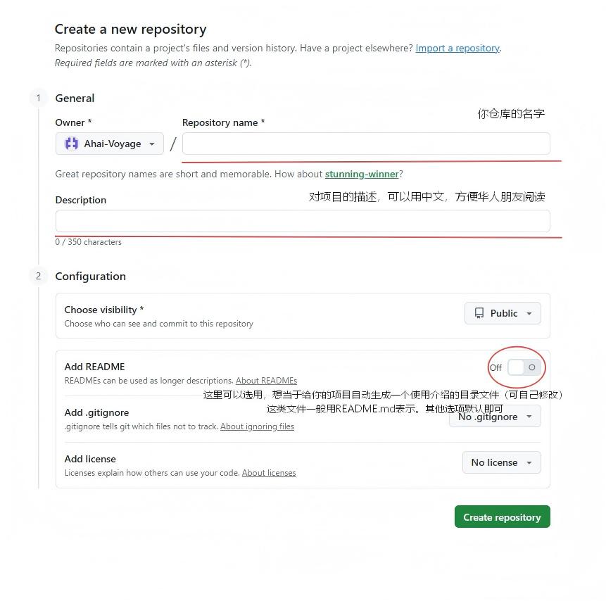 创建仓库操作页面